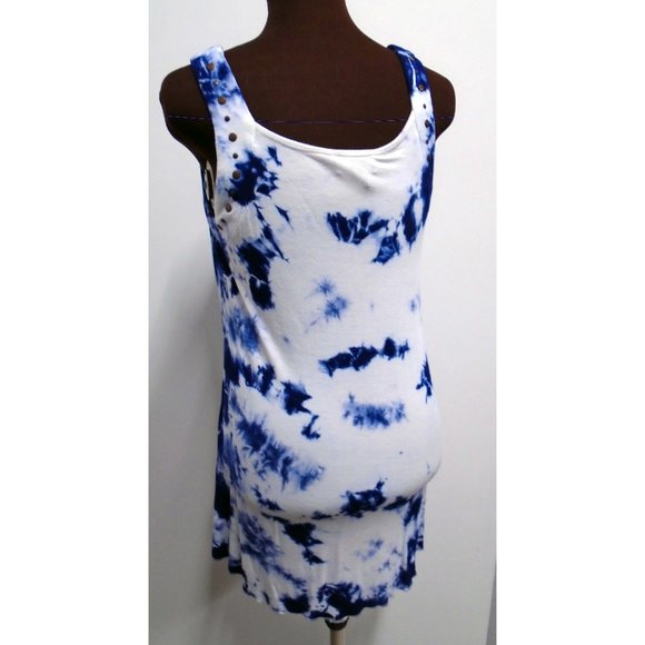 NWOT  ASH AND SARA BLUE AND WHITE TIE DYE TANK TOP SIZE MEDIUM STUDDED SEXY - Picture 5 of 6